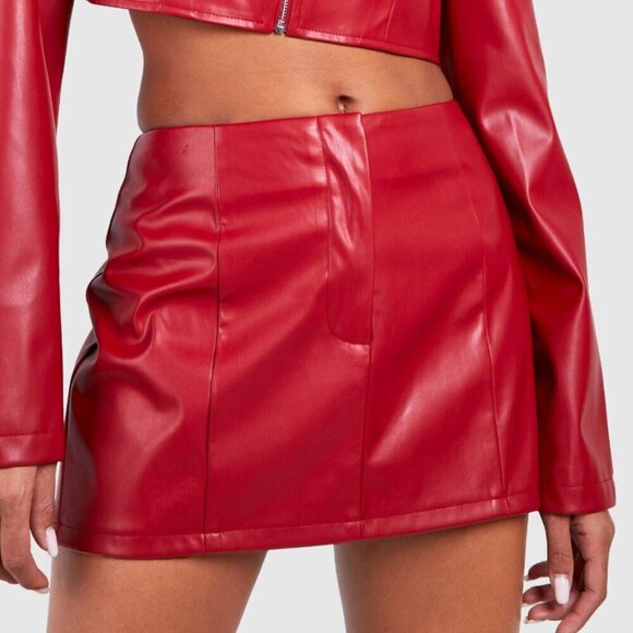 Nasty Gal Red Pu Mini Skirt - Size 8 - NWT - Picture 1 of 7